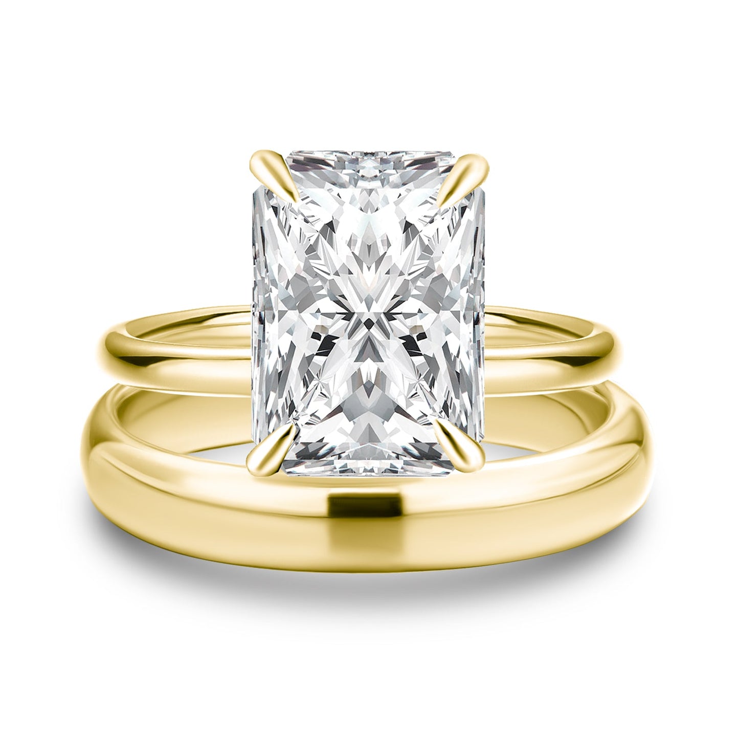 Aurevyn 4.5 Ct Radiant Cut Yellow Gold Wedding Ring Set with Wide Band