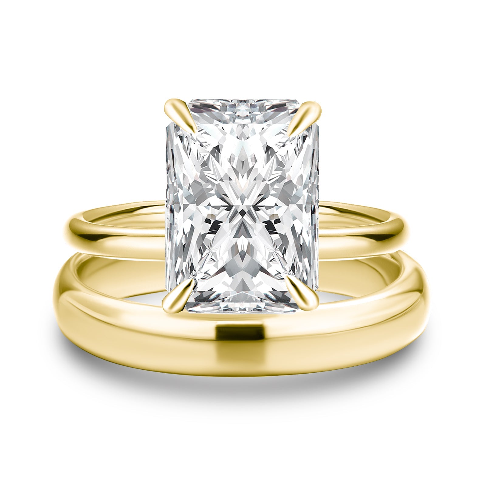 Aurevyn 4.5 Ct Radiant Cut Yellow Gold Wedding Ring Set with Wide Band