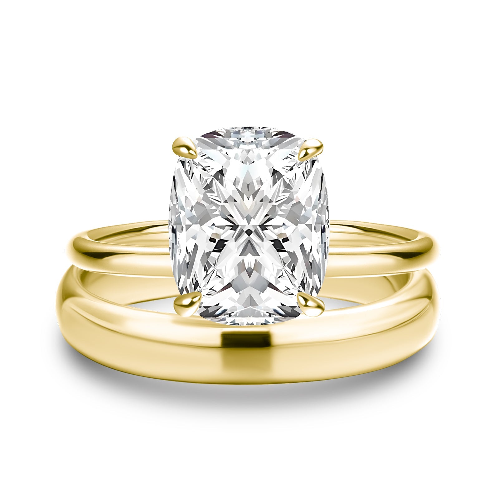 Aurevyn 4.0 Ct Cushion Cut Yellow Gold Wedding Ring Set with Wide Band