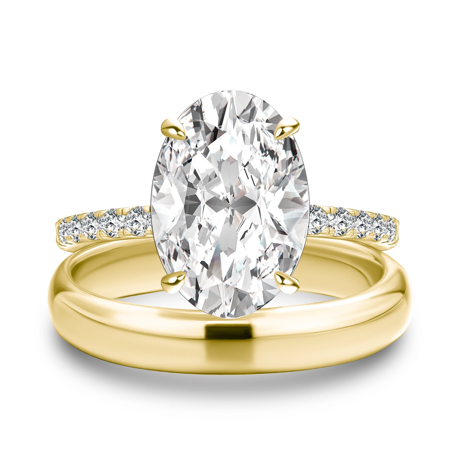 Aurevyn 4.0 Ct Oval Cut Yellow Gold Wedding Ring Set with Wide Band