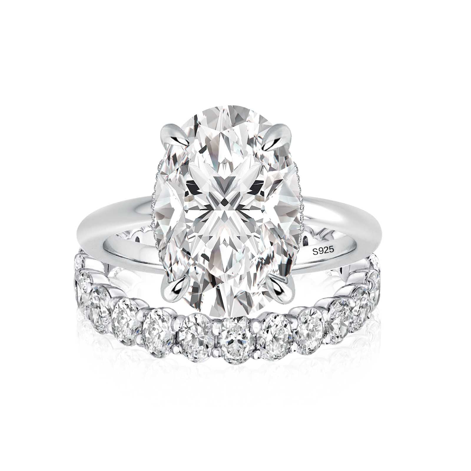 Aurevyn 5.5Ct Solitaire Oval Cut White Gold Engagement Ring with Eternity Oval Cut Ring