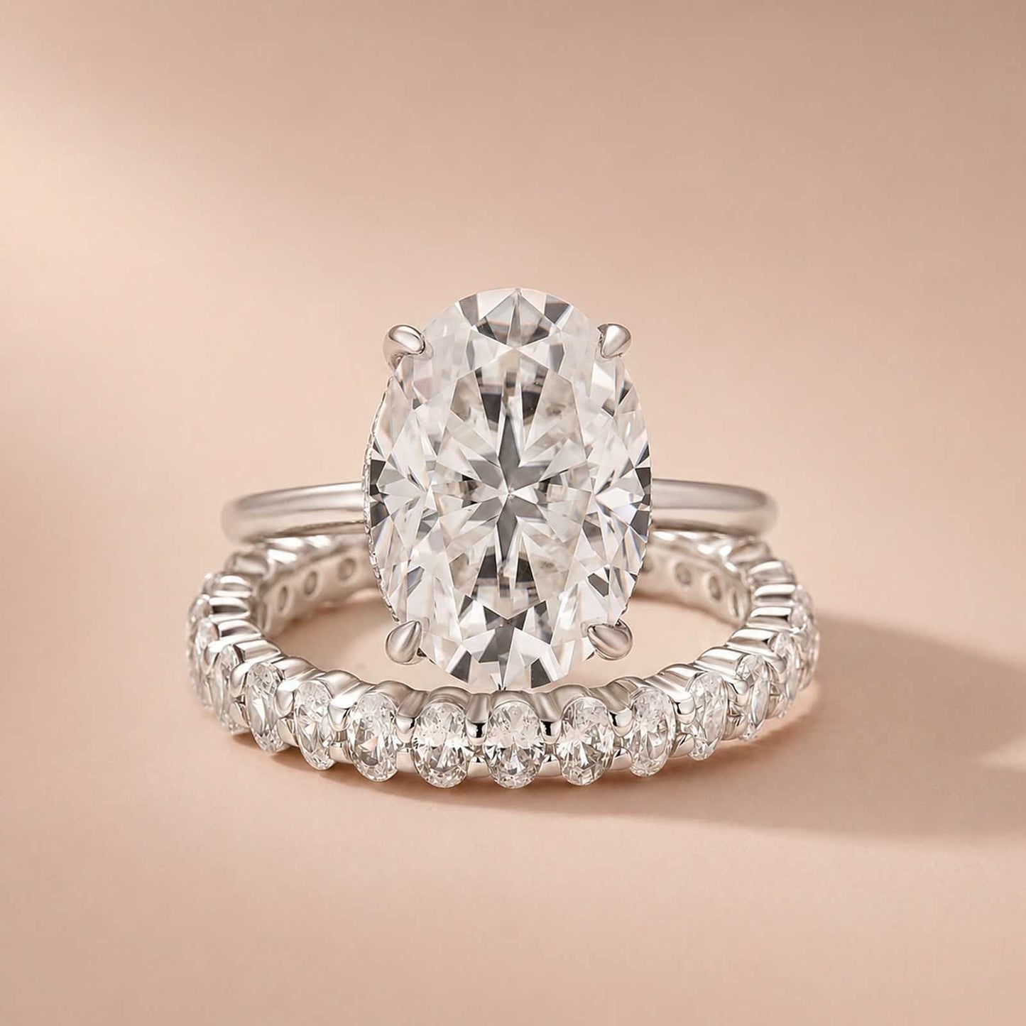 Aurevyn 5.5Ct Solitaire Oval Cut White Gold Engagement Ring with Eternity Oval Cut Ring