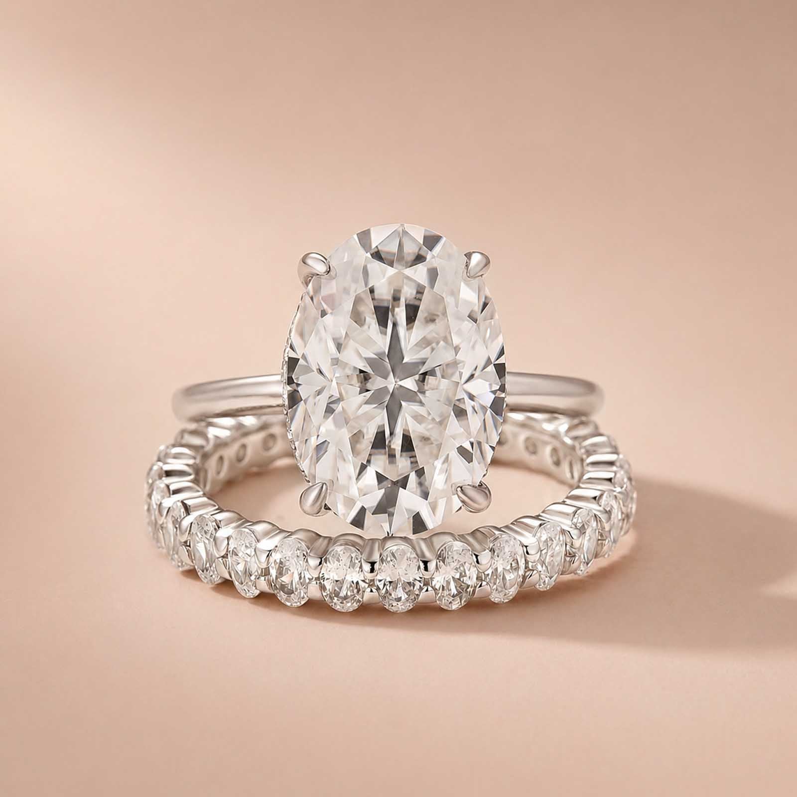 Aurevyn 5.5Ct Solitaire Oval Cut White Gold Engagement Ring with Eternity Oval Cut Ring