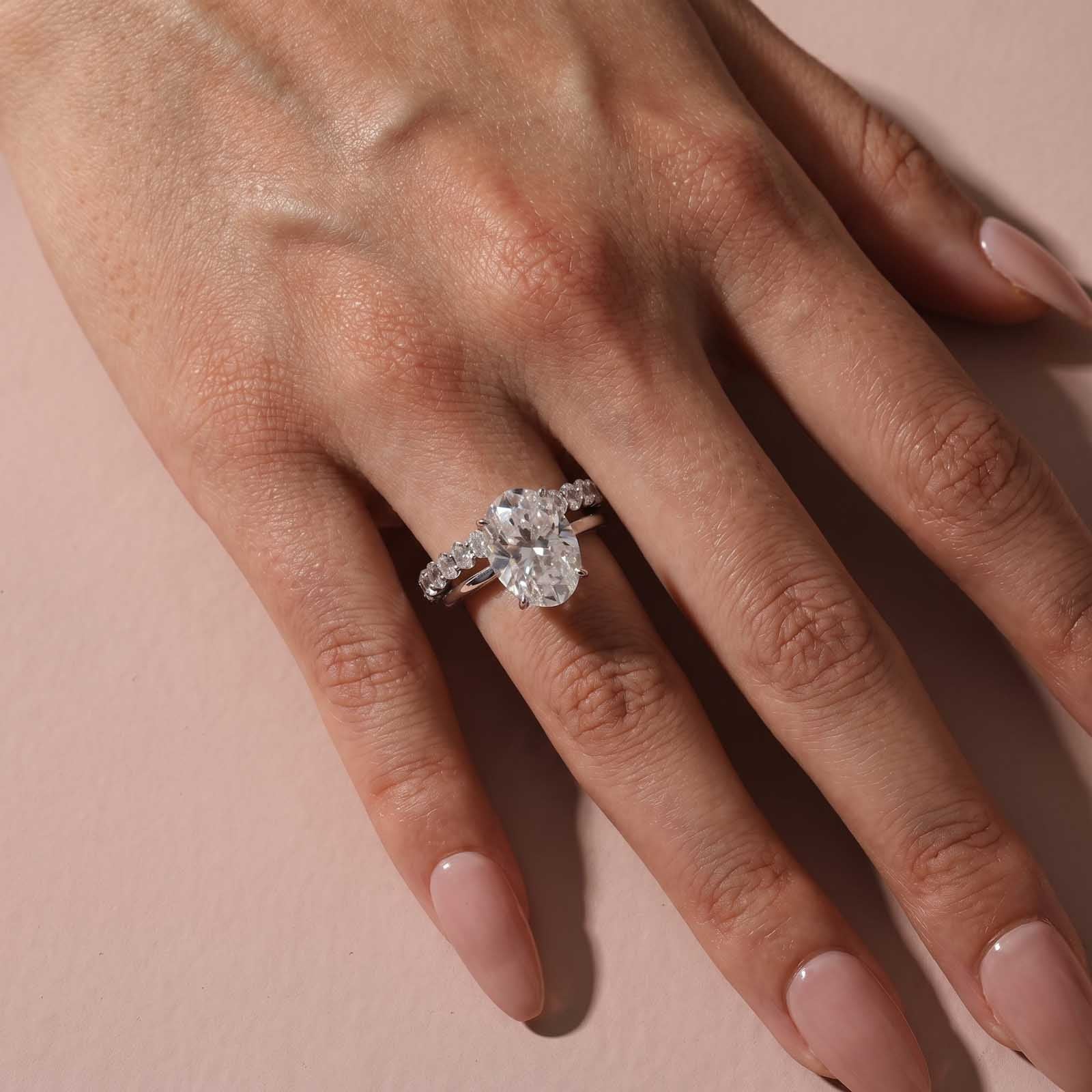 Aurevyn 5.5Ct Solitaire Oval Cut White Gold Engagement Ring with Eternity Oval Cut Ring