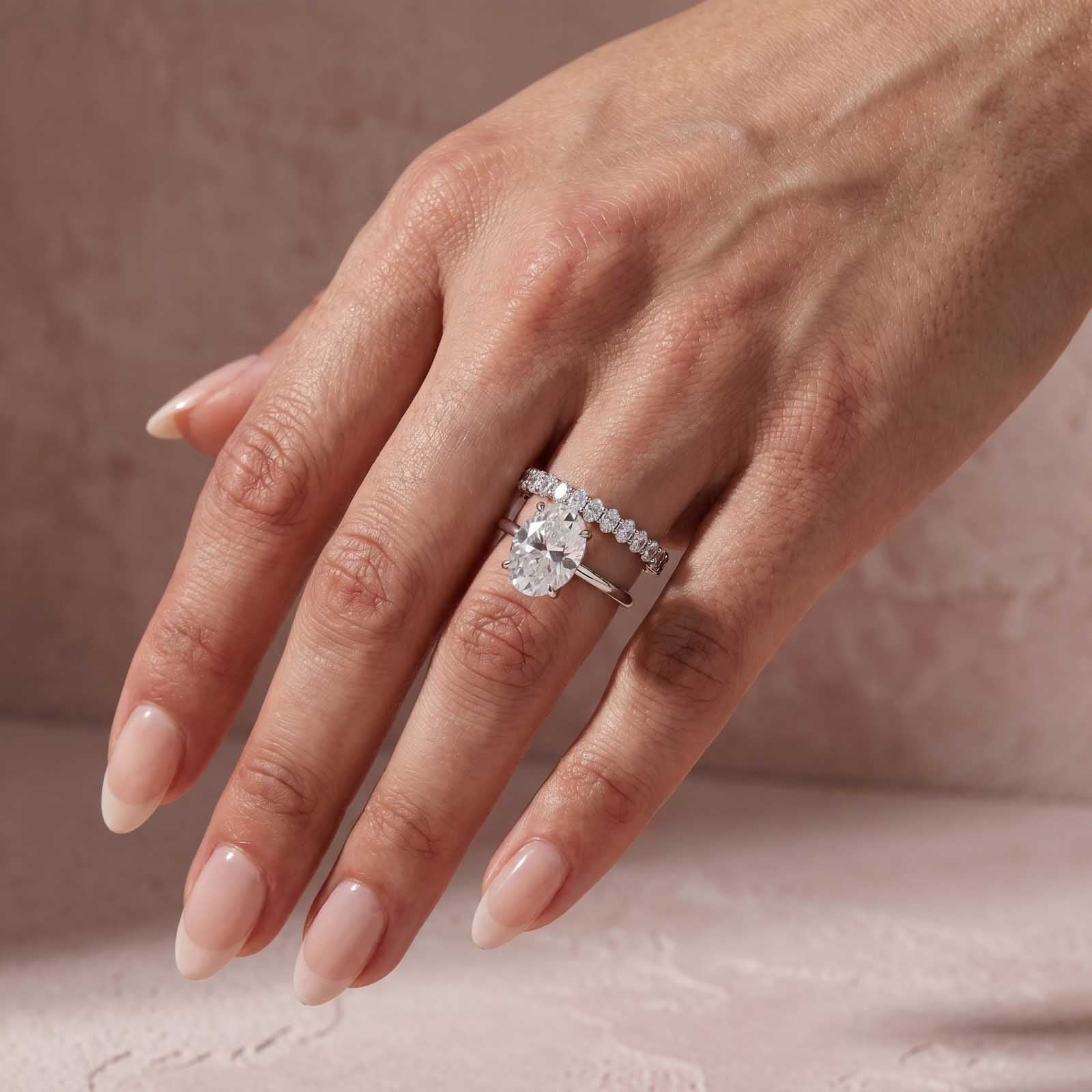 Aurevyn 5.5Ct Solitaire Oval Cut White Gold Engagement Ring with Eternity Oval Cut Ring