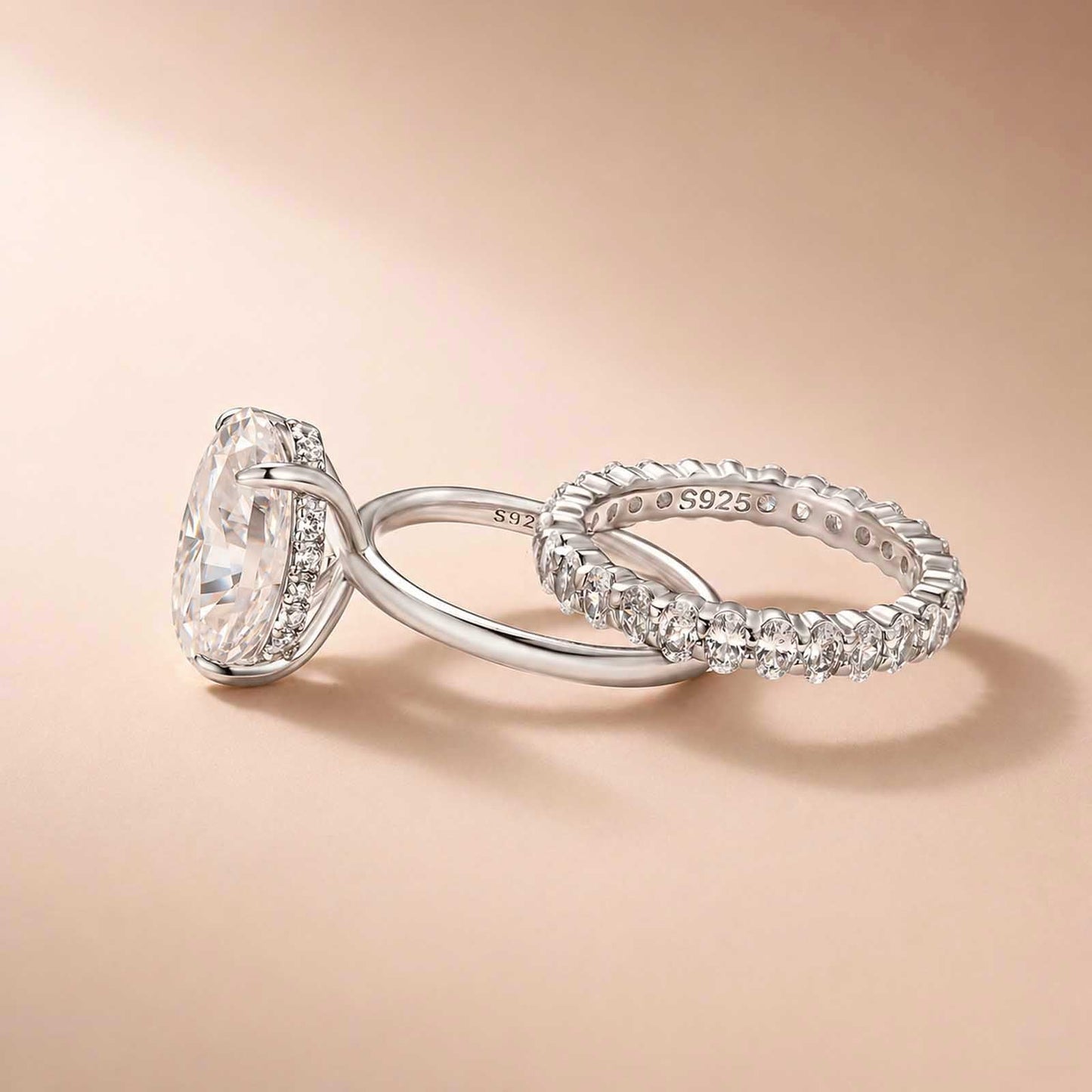Aurevyn 5.5Ct Solitaire Oval Cut White Gold Engagement Ring with Eternity Oval Cut Ring