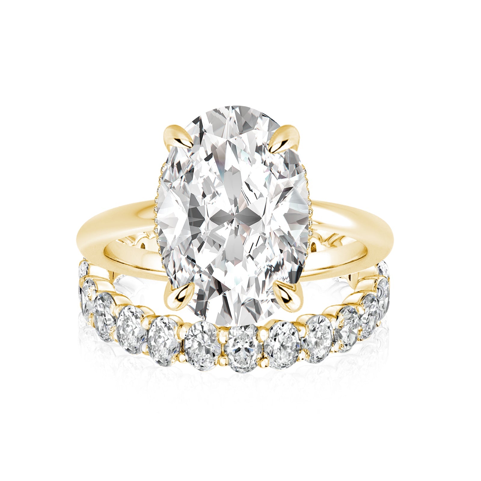 Aurevyn Moissanite 5.5 Ct Solitaire Oval Cut Yellow Gold Engagement Ring with Eternity Oval Cut Ring