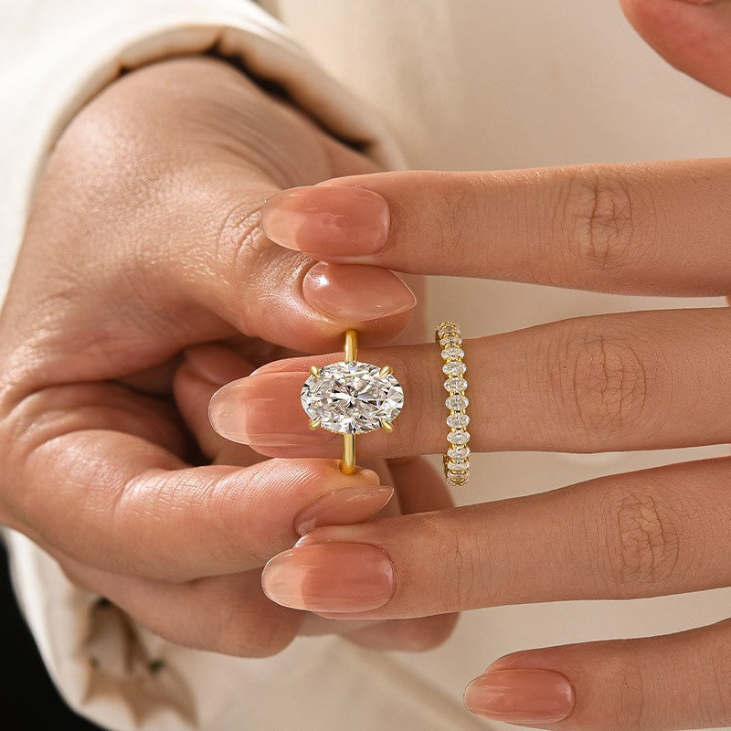 Aurevyn Moissanite 5.5 Ct Solitaire Oval Cut Yellow Gold Engagement Ring with Eternity Oval Cut Ring