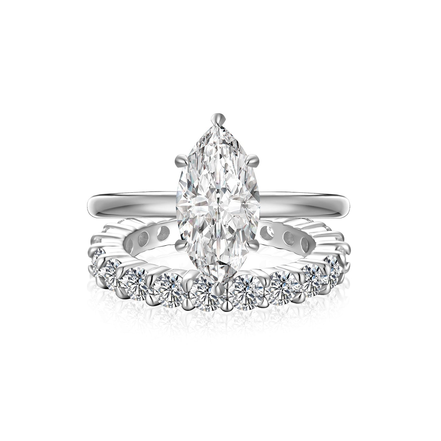 Aurevyn Moissanite 2.0Ct Marquise Cut Solitaire Engagement Ring with Pavé Eternity Ring