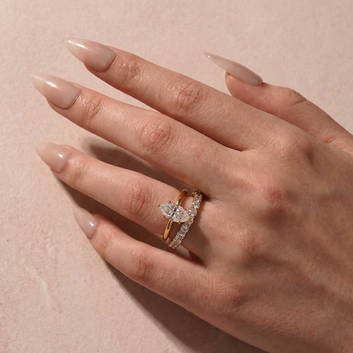 Aurevyn Moissanite 2.0Ct Marquise Cut Solitaire Engagement Ring with Pavé Eternity Ring