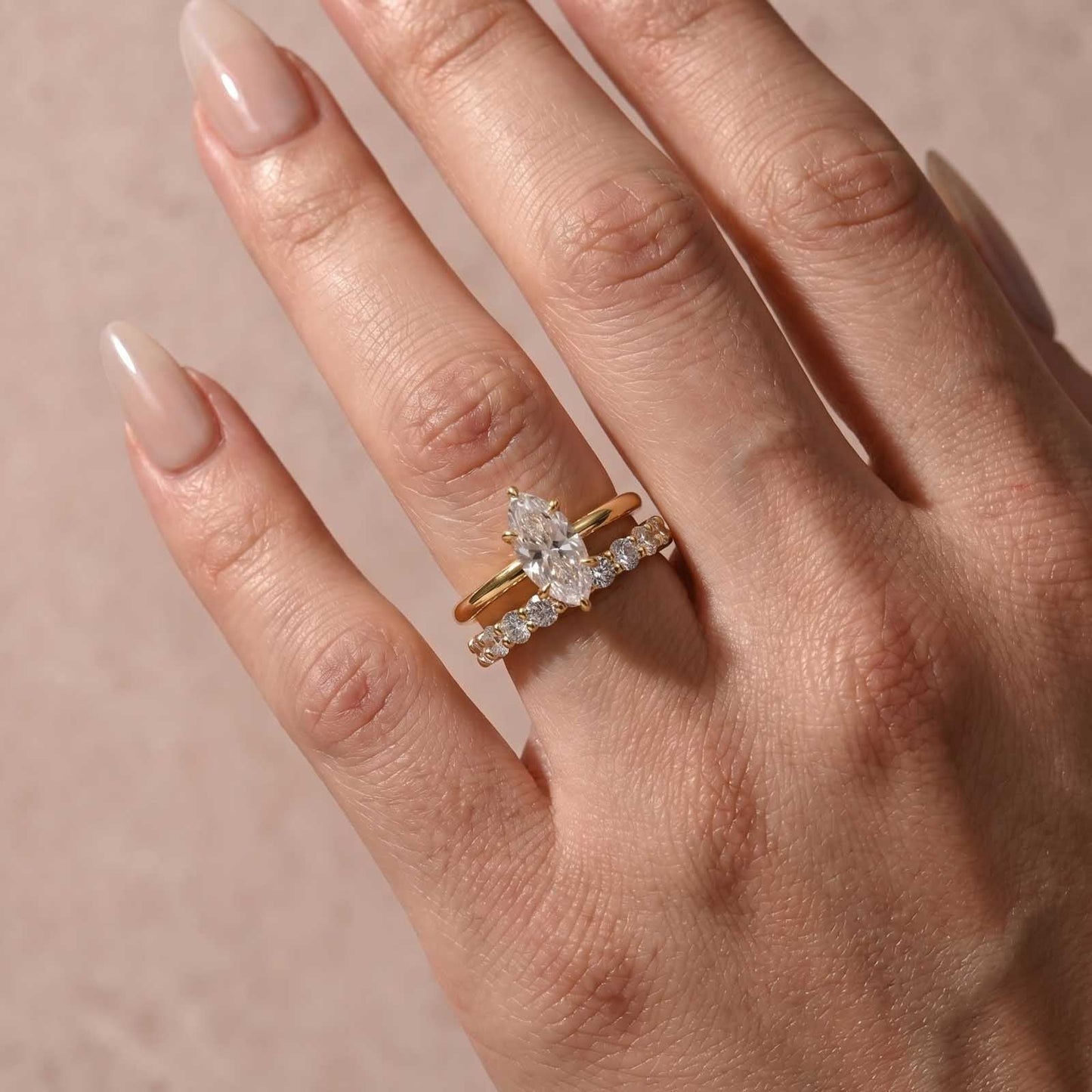 Aurevyn Moissanite 2.0Ct Marquise Cut Solitaire Engagement Ring with Pavé Eternity Ring