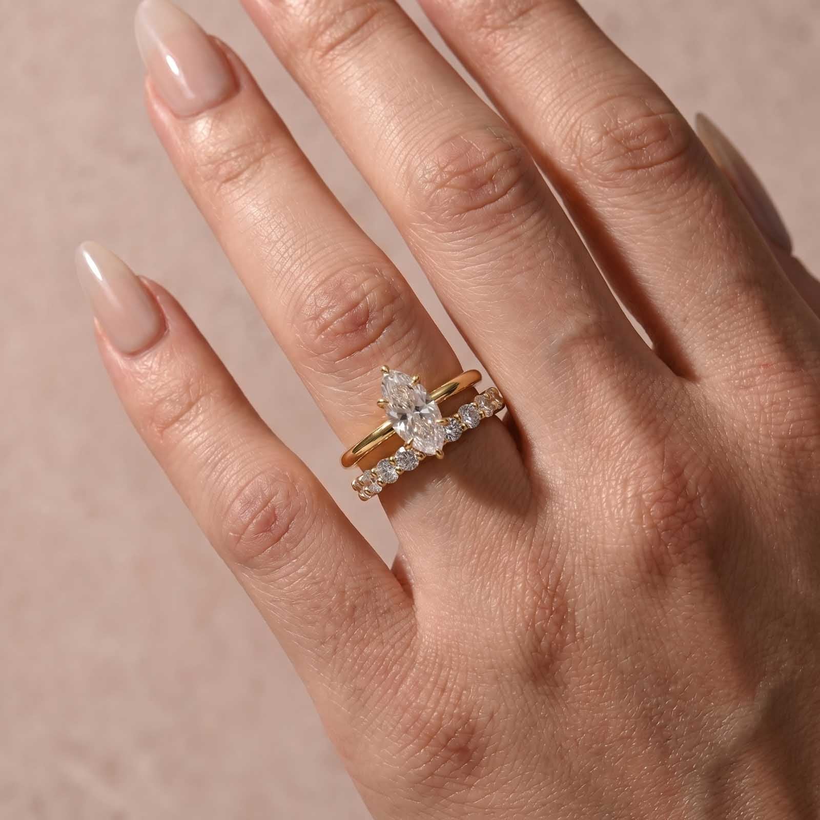 Aurevyn Moissanite 2.0Ct Marquise Cut Solitaire Engagement Ring with Pavé Eternity Ring