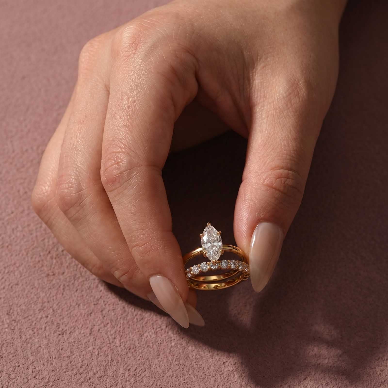 Aurevyn Moissanite 2.0Ct Marquise Cut Solitaire Engagement Ring with Pavé Eternity Ring