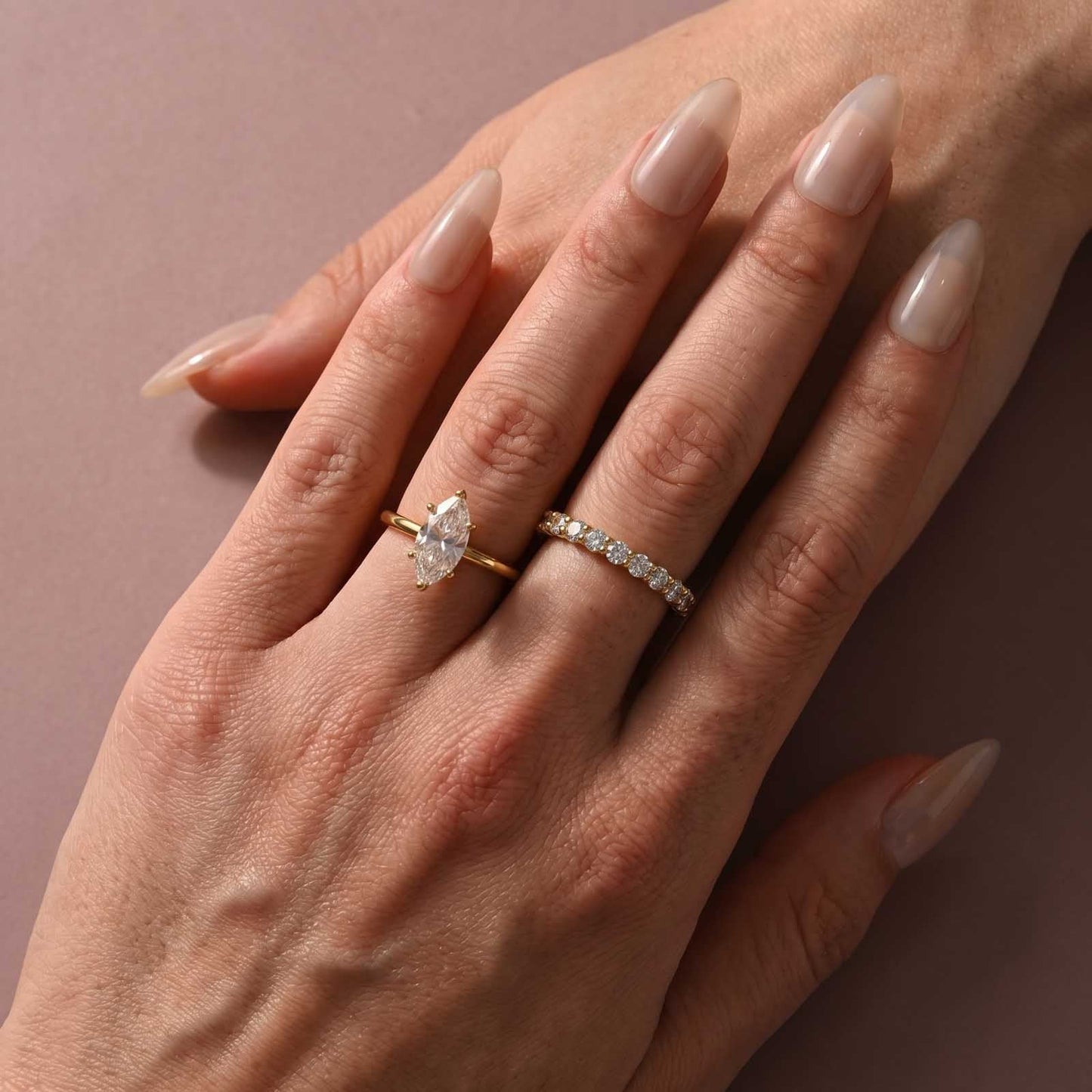 Aurevyn Moissanite 2.0Ct Marquise Cut Solitaire Engagement Ring with Pavé Eternity Ring