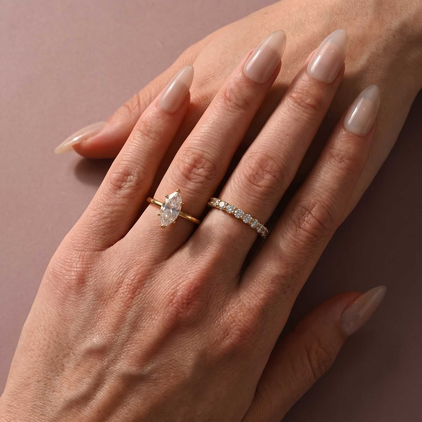 Aurevyn Moissanite 2.0Ct Marquise Cut Solitaire Engagement Ring with Pavé Eternity Ring