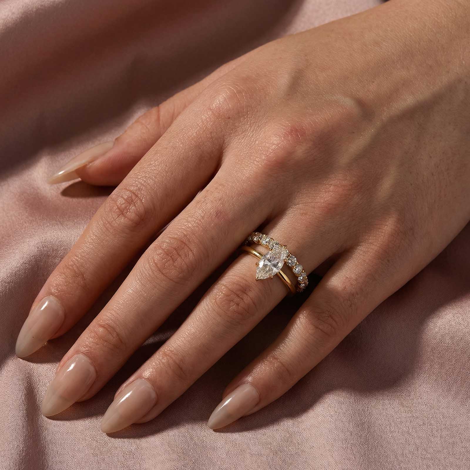 Aurevyn Moissanite 2.0Ct Marquise Cut Solitaire Engagement Ring with Pavé Eternity Ring