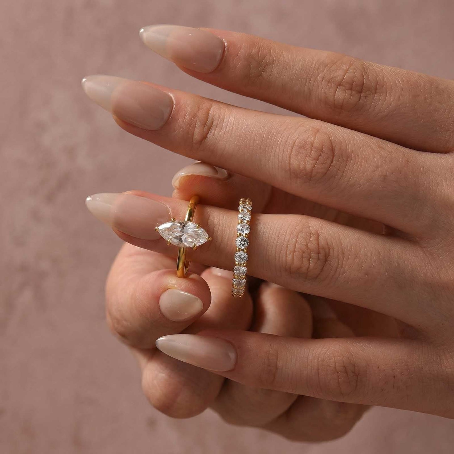 Aurevyn Moissanite 2.0Ct Marquise Cut Solitaire Engagement Ring with Pavé Eternity Ring