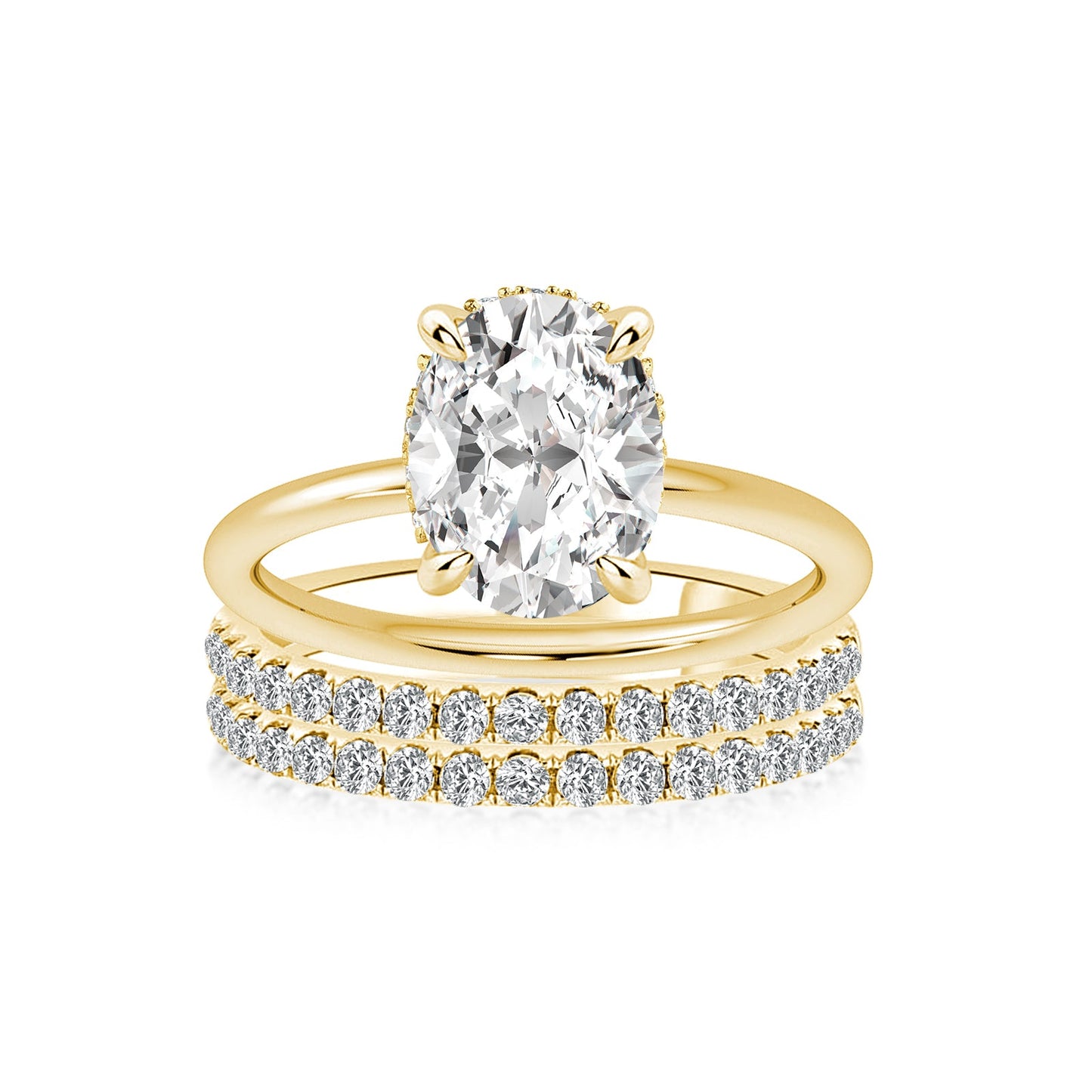 Aurevyn Moissanite Solitaire 2.0 Ct Oval Cut Yellow Gold Wedding Ring Set