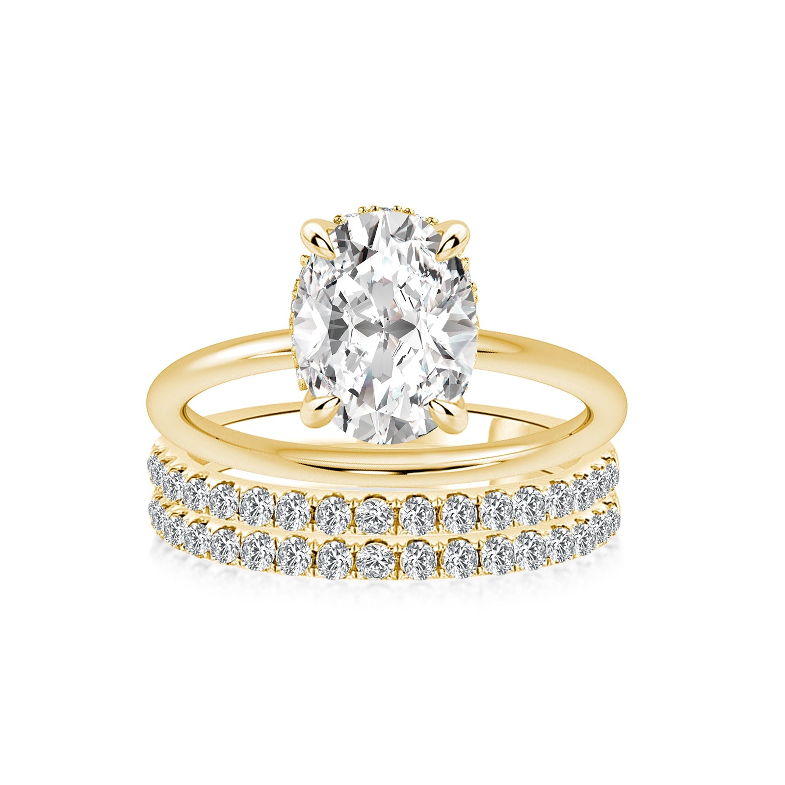 Aurevyn Moissanite Solitaire 2.0 Ct Oval Cut Yellow Gold Wedding Ring Set