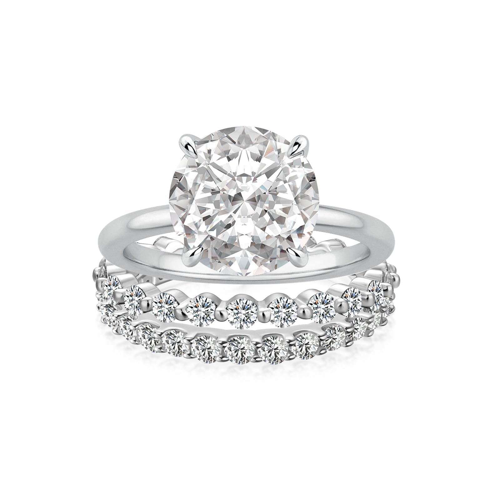 Aurevyn Moissanite Solitaire 2.0 Ct Round Cut White Gold Engagement Ring with Round & Marquise Accents Bands