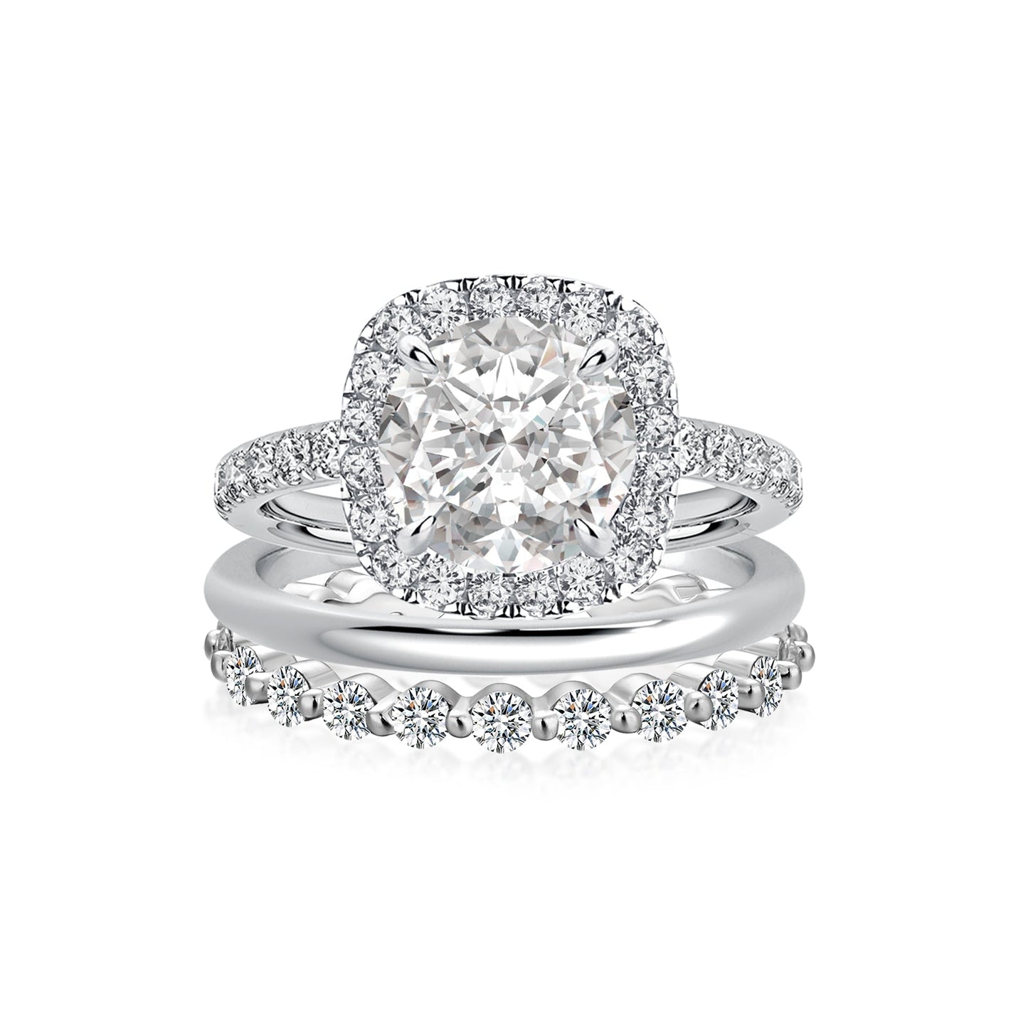 Aurevyn Moissanite 2.0 Ct Halo Round Cut White Gold Wedding Ring Set