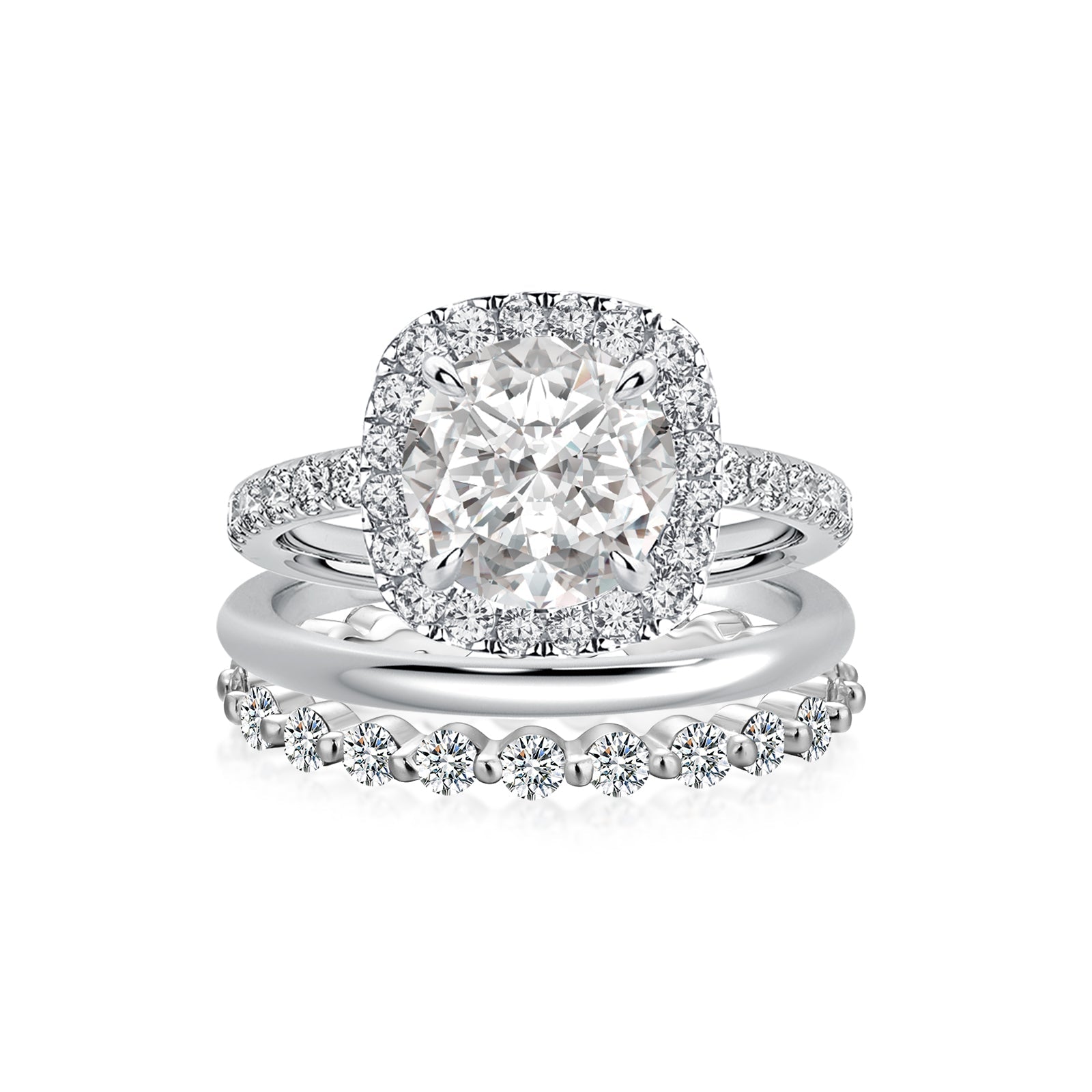 Aurevyn Moissanite 2.0 Ct Halo Round Cut White Gold Wedding Ring Set