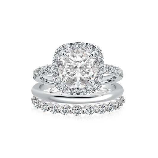 Aurevyn Moissanite 2.0 Ct Halo Round Cut White Gold Wedding Ring Set