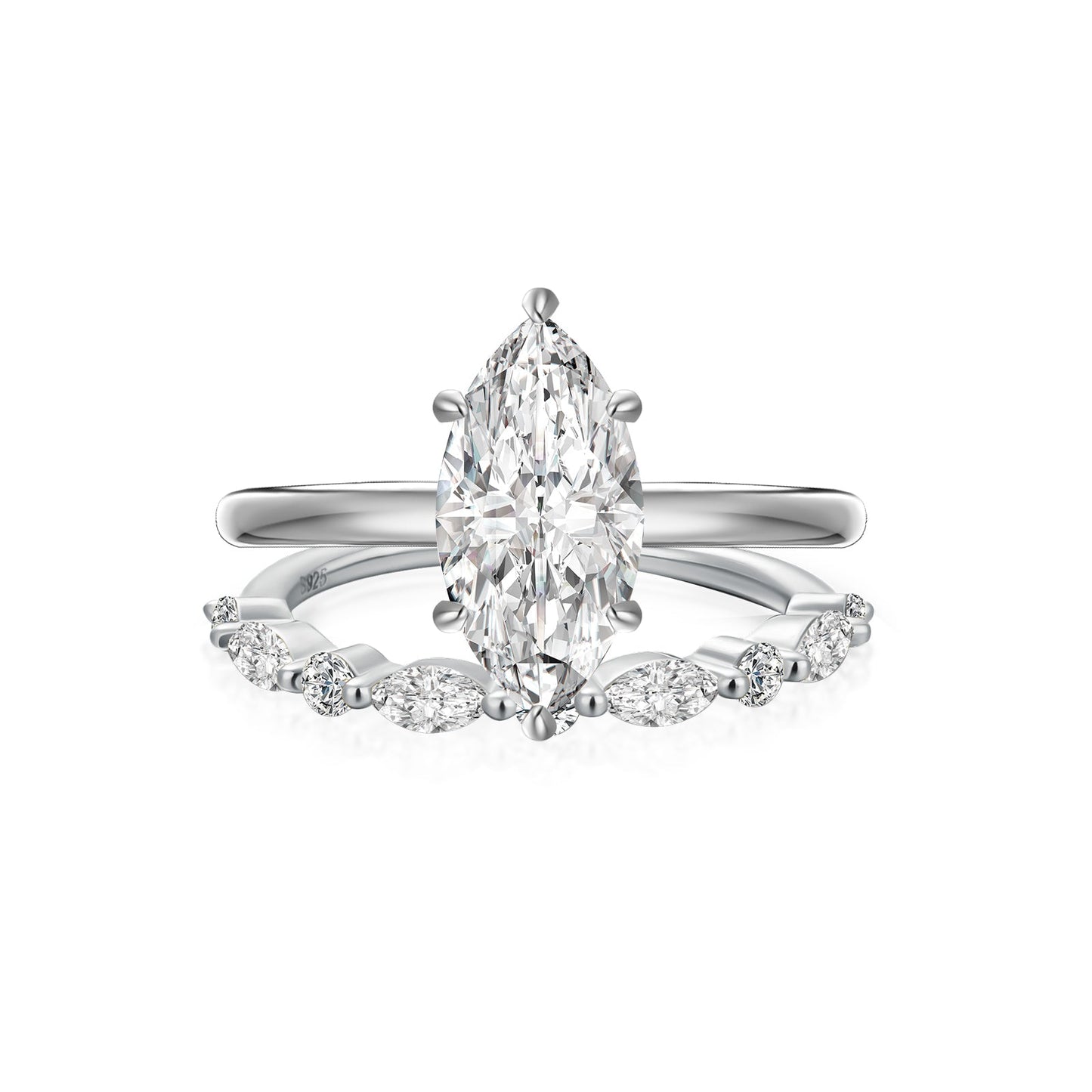 Aurevyn Moissanite 2.0 Ct Marquise Cut Solitaire White Gold Engagement Ring with Round & Marquise Accents Bands