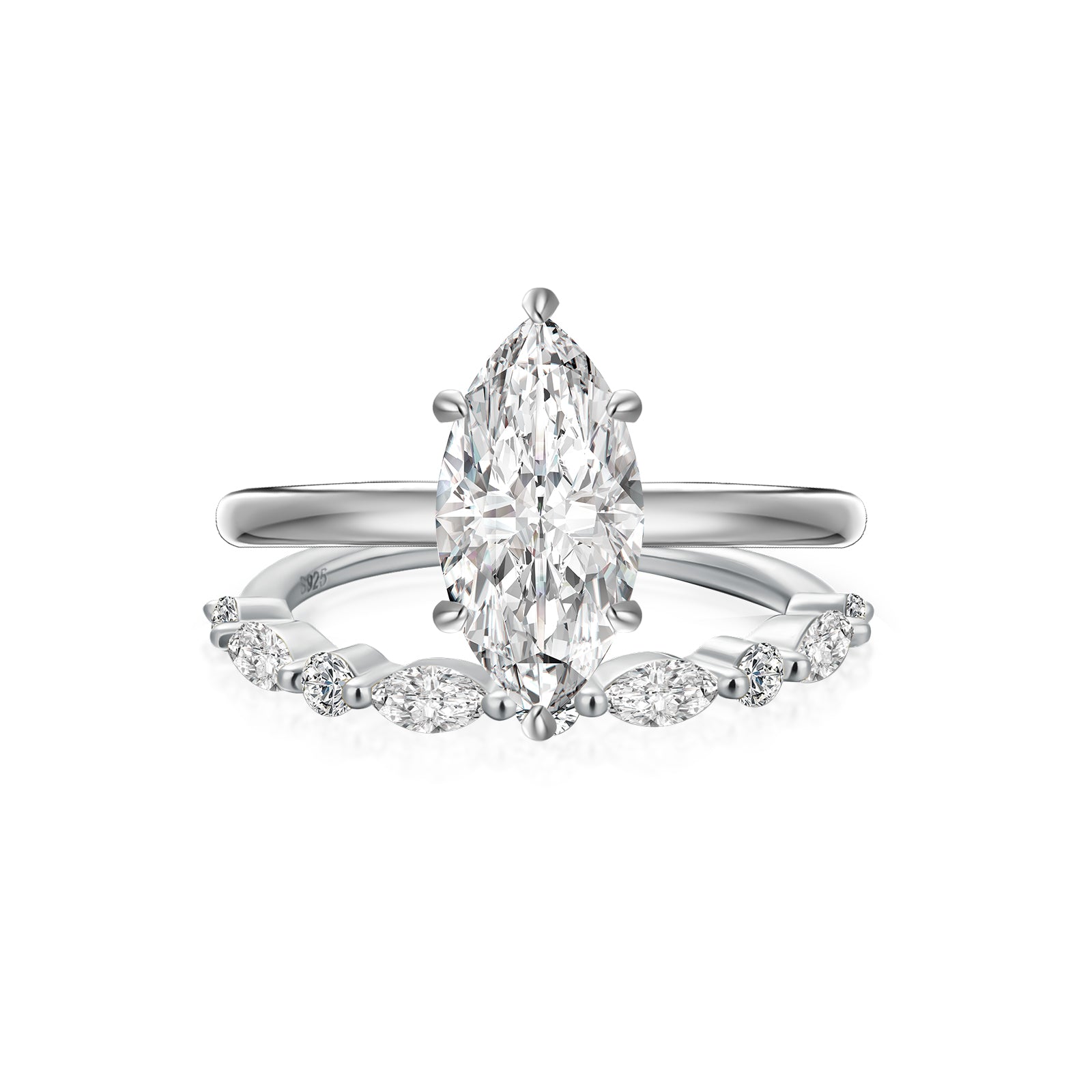 Aurevyn Moissanite 2.0 Ct Marquise Cut Solitaire White Gold Engagement Ring with Round & Marquise Accents Bands