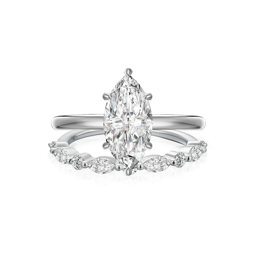 Aurevyn Moissanite 2.0 Ct Marquise Cut Solitaire White Gold Engagement Ring with Round & Marquise Accents Bands