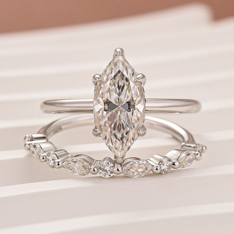 Aurevyn Moissanite 2.0 Ct Marquise Cut Solitaire White Gold Engagement Ring with Round & Marquise Accents Bands