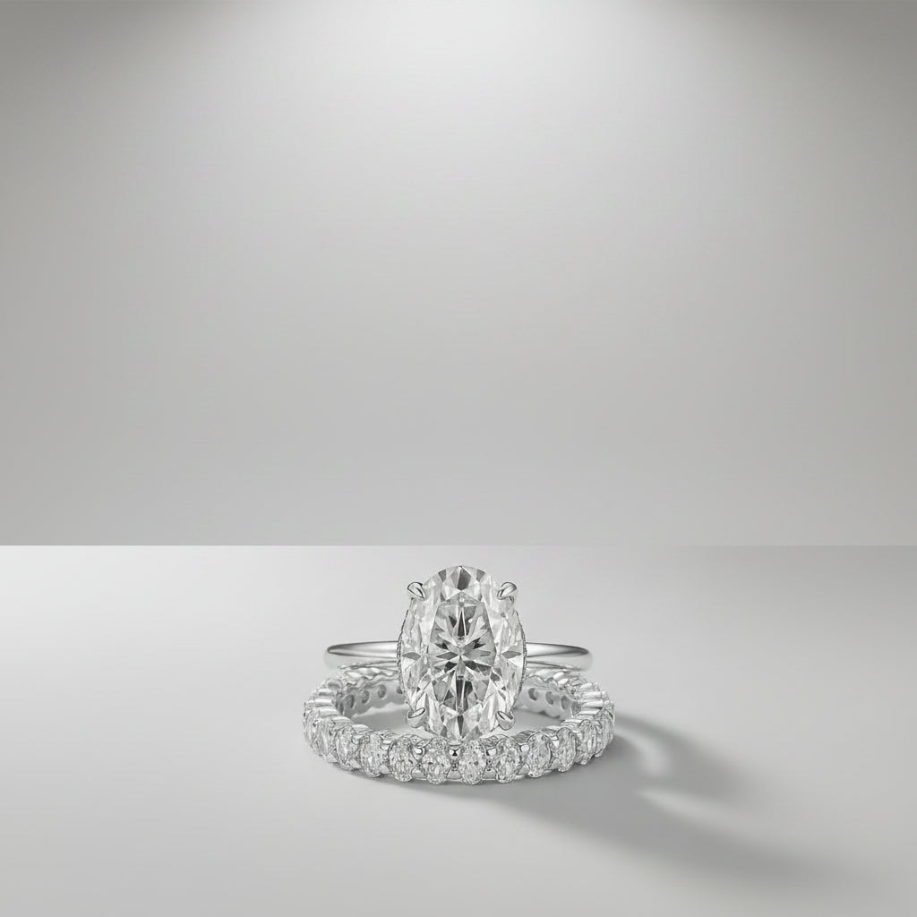 Aurevyn Moissanite 4.0 Ct Oval Cut White Gold Engagement Ring with Oval Cut Eternity Ring