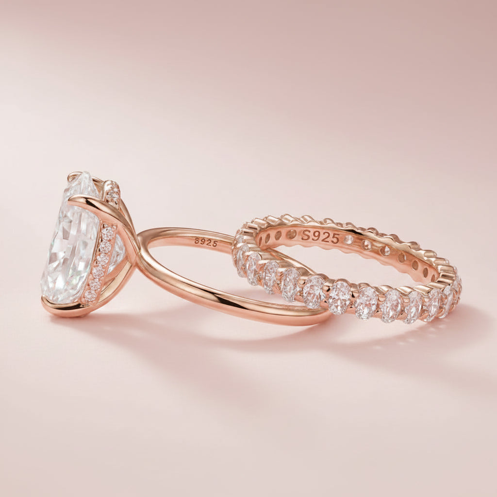 Aurevyn 4.0Ct Oval Cut Rose Gold Engagement Ring with Oval Cut Eternity Ring