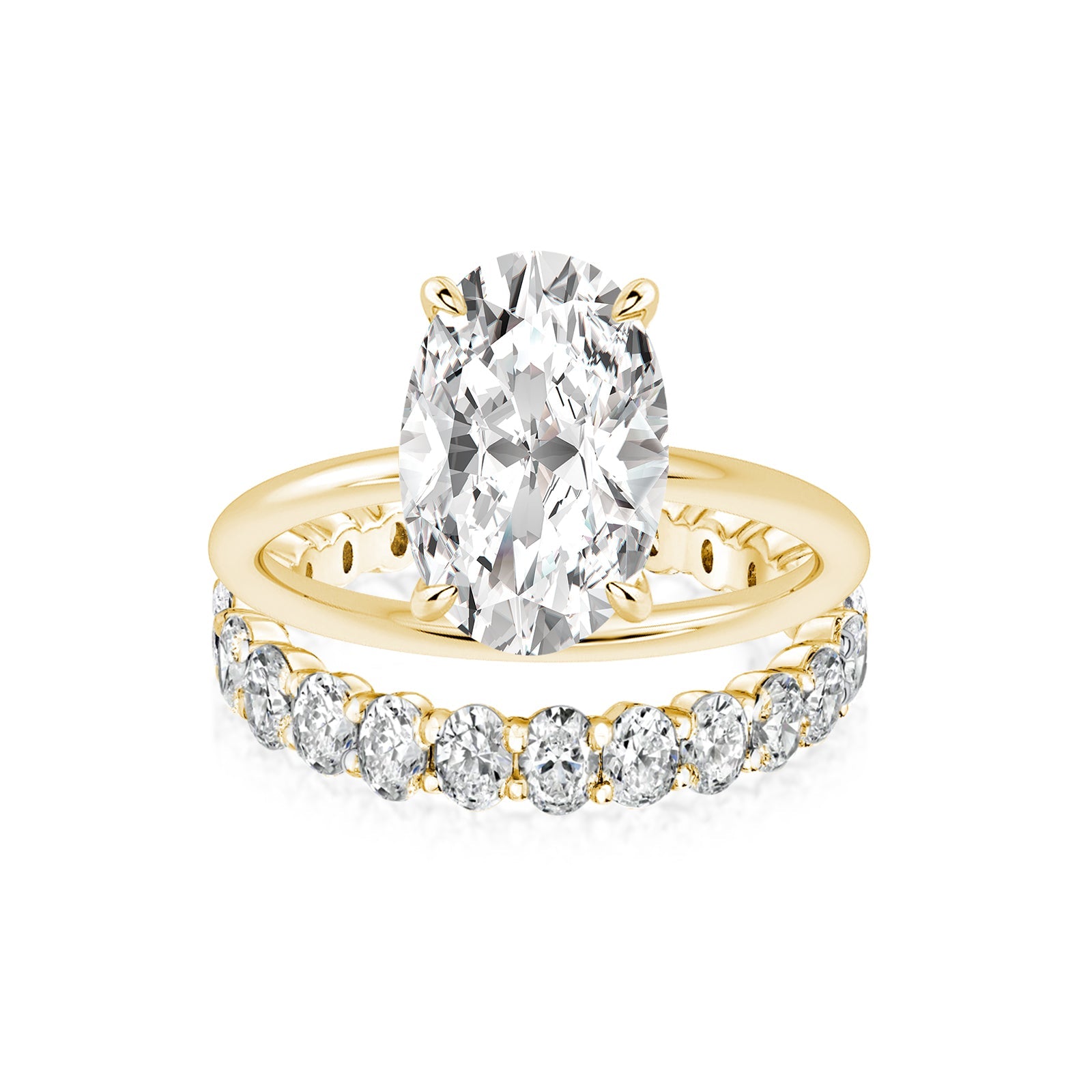 Aurevyn Moissanite 4.0 Ct Oval Cut Yellow Gold Engagement Ring with Oval Cut Eternity Ring