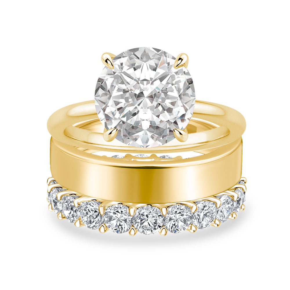 Aurevyn 2.0 Ct Round Cut Yellow Gold Wedding Ring Set with Wide Band