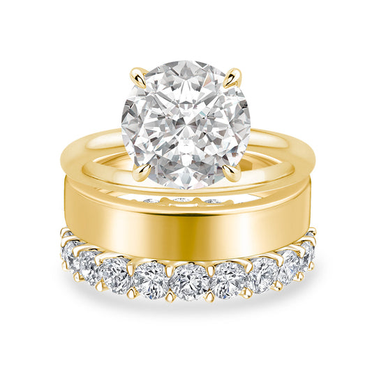 Aurevyn 2.0 Ct Round Cut Yellow Gold Wedding Ring Set with Wide Band