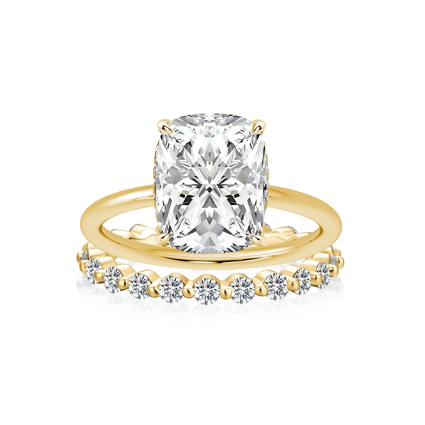 Aurevyn Moissanite 4.0 Ct Solitaire Cushion Cut Yellow Gold Wedding Set