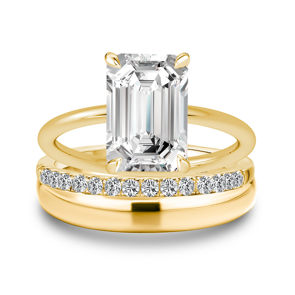 Aurevyn Moissanite 3.5 Ct Emerald Cut Yellow Gold Wedding Ring Set with Wide Band