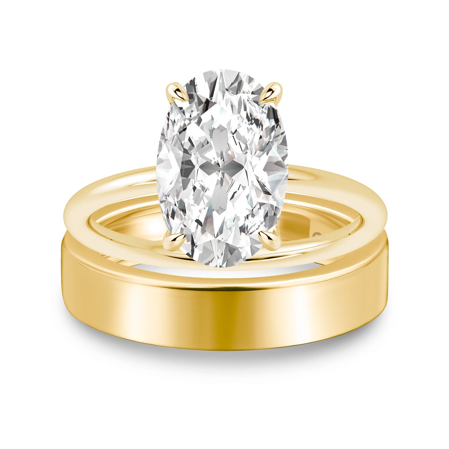 Aurevyn Moissanite 4.0 Ct Solitaire Oval Cut Yellow Gold Wedding Ring Set with Wide Band