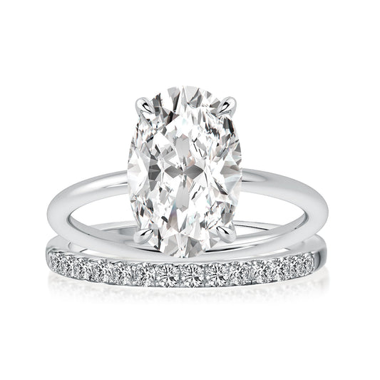 Aurevyn 4.0 Ct Hidden Halo Solitaire Oval Cut White Gold Wedding Ring