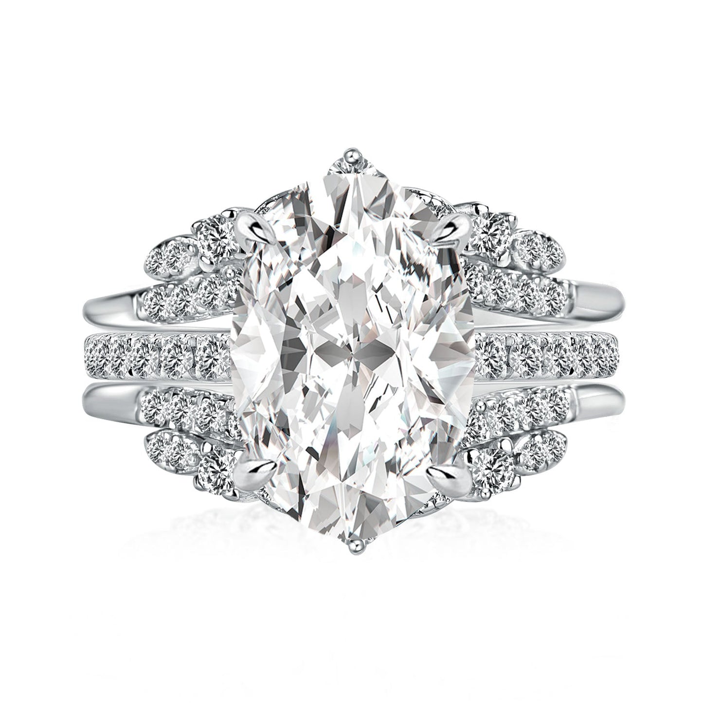 Aurevyn Moissanite 4.0Ct Oval Cut White Gold Stack Wedding Ring with Jacket Wedding Band