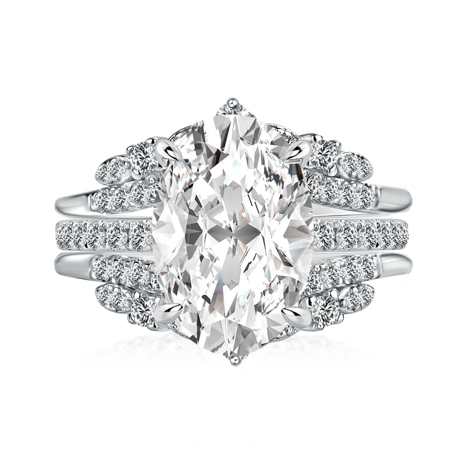 Aurevyn Moissanite 4.0Ct Oval Cut White Gold Stack Wedding Ring with Jacket Wedding Band