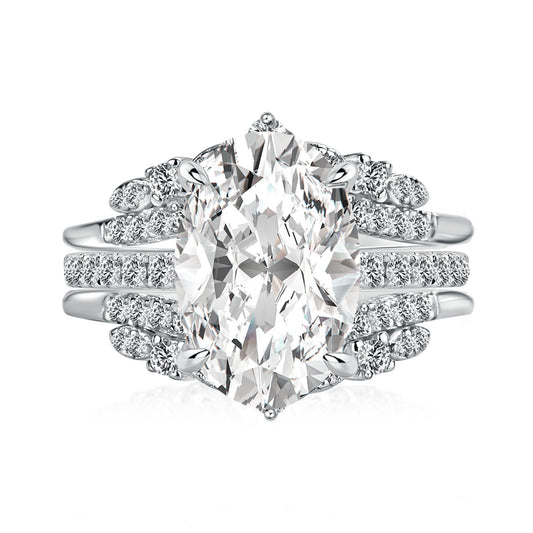 Aurevyn Moissanite 4.0Ct Oval Cut White Gold Stack Wedding Ring with Jacket Wedding Band