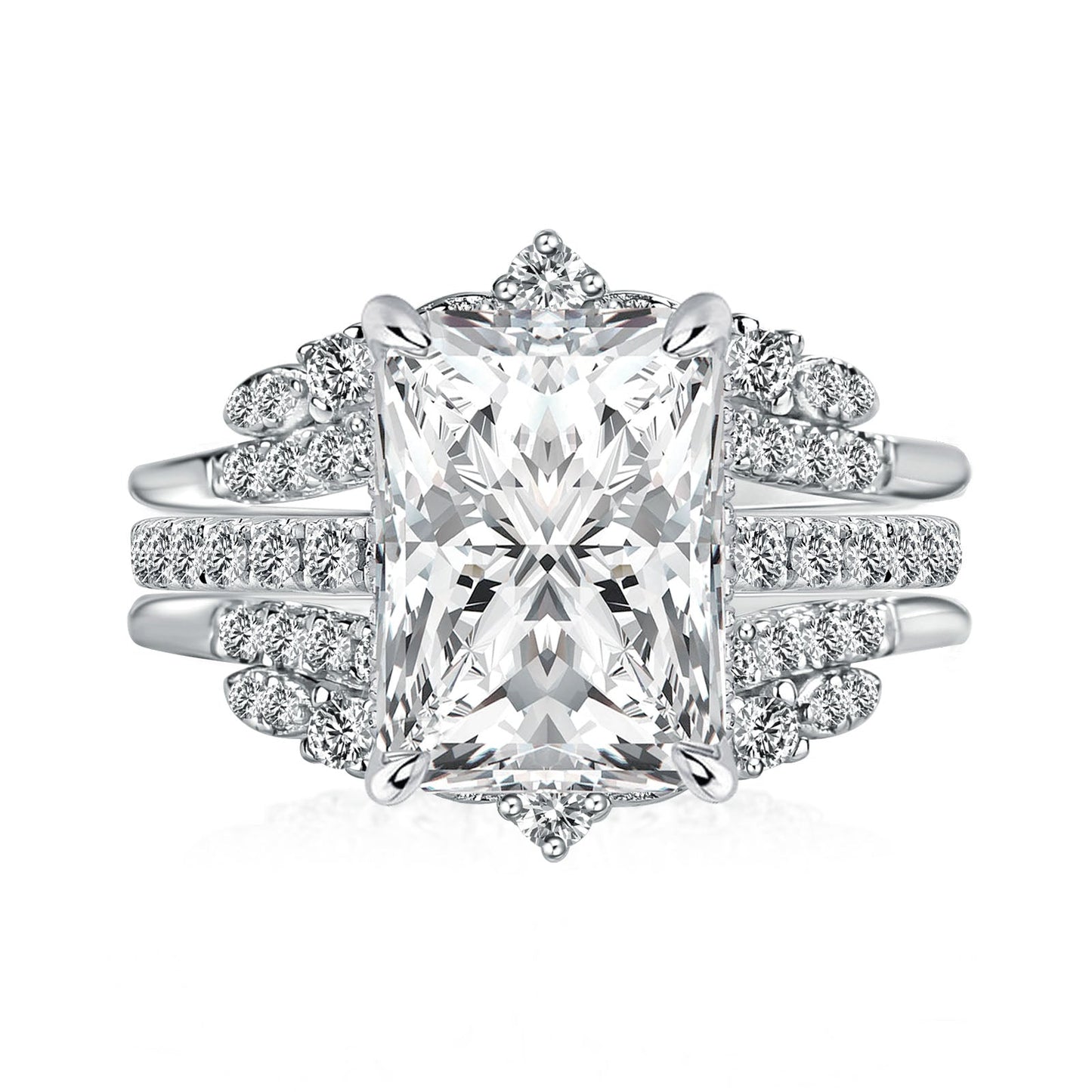 Aurevyn Moissanite 3.5Ct Radiant Cut White Gold Stack Wedding Ring with Jacket Wedding Band