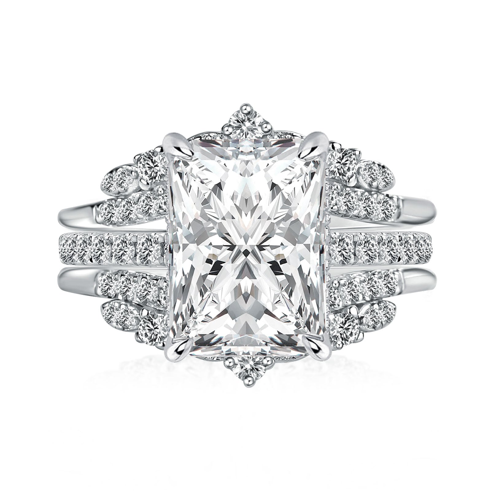 Aurevyn Moissanite 3.5Ct Radiant Cut White Gold Stack Wedding Ring with Jacket Wedding Band