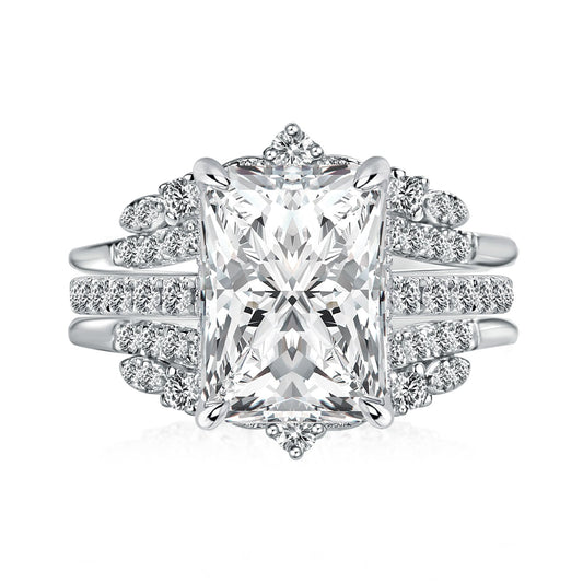 Aurevyn Moissanite 3.5Ct Radiant Cut White Gold Stack Wedding Ring with Jacket Wedding Band