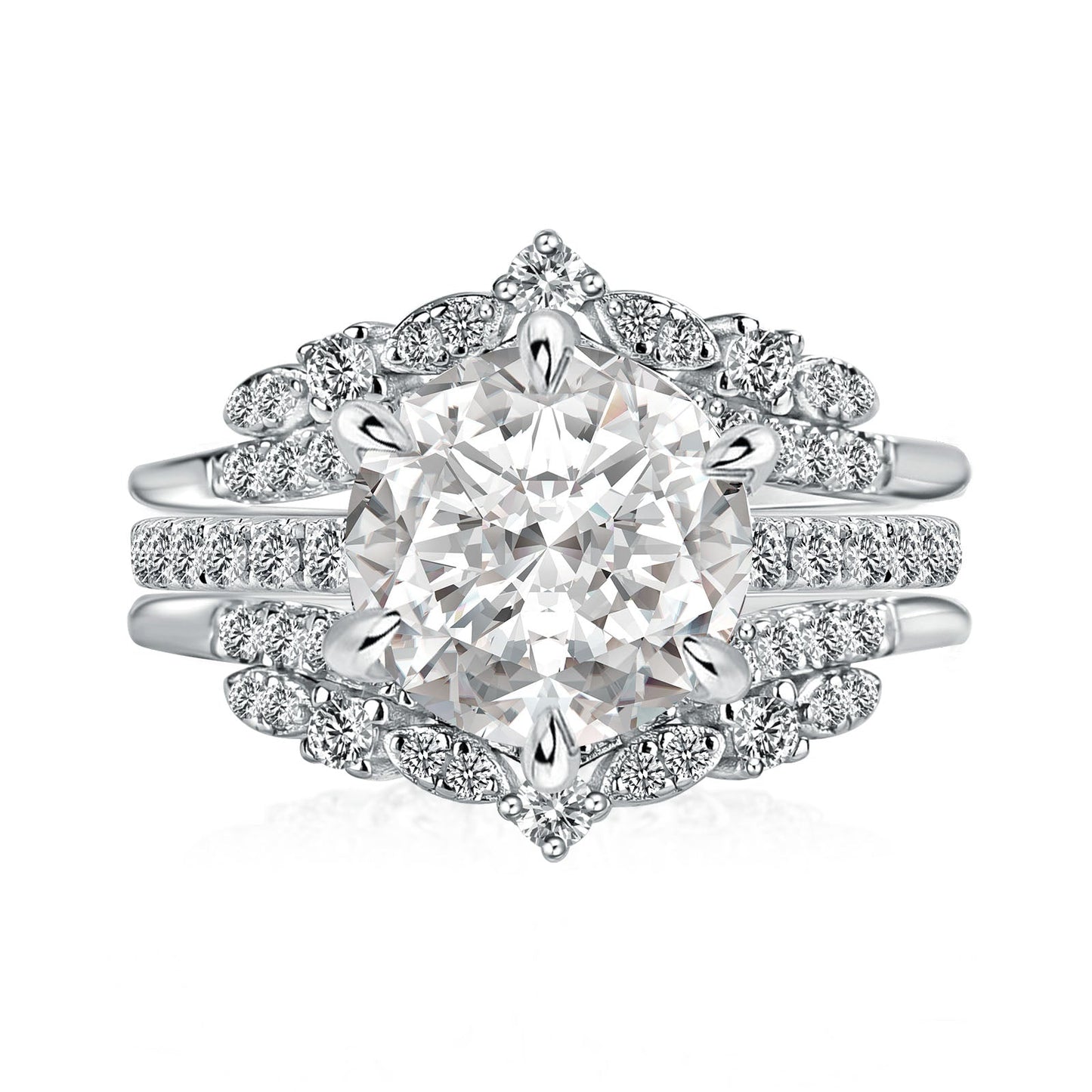 Aurevyn Moissanite 3.0Ct Round Cut White Gold Stack Wedding Ring with Jacket Wedding Band
