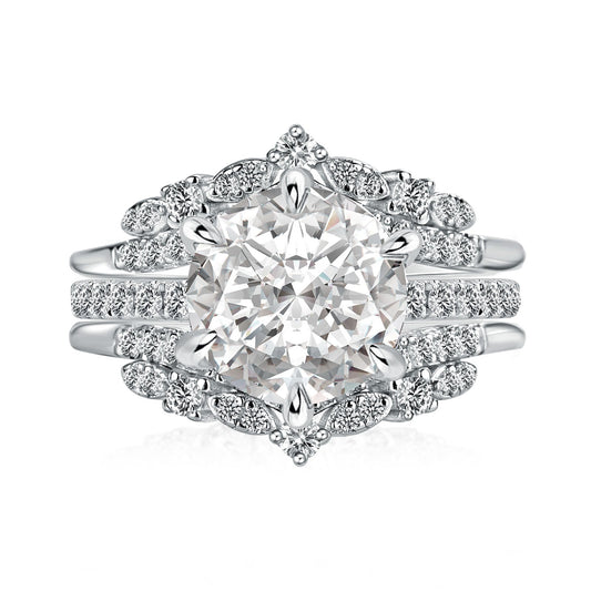 Aurevyn Moissanite 3.0Ct Round Cut White Gold Stack Wedding Ring with Jacket Wedding Band