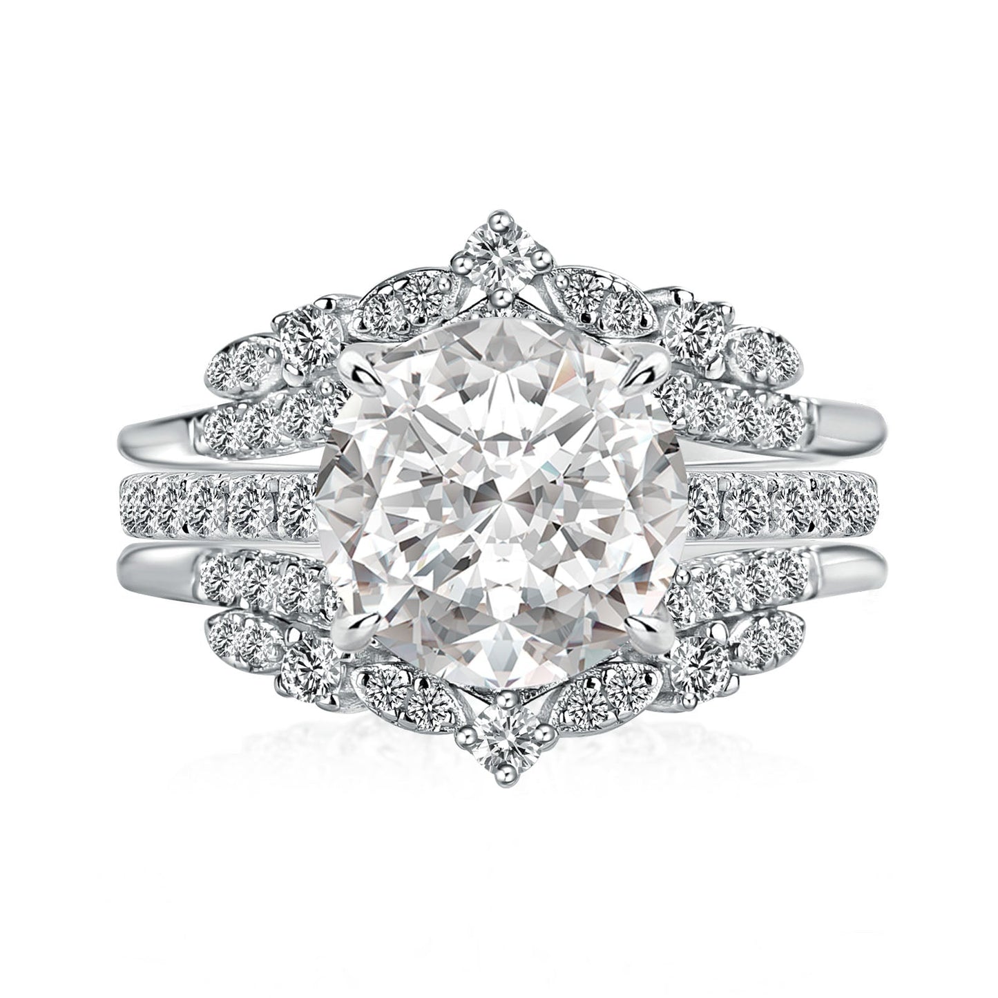 Aurevyn Moissanite 4.0Ct Round Cut 4 Prong Stack Wedding Ring with Jacket Wedding Band