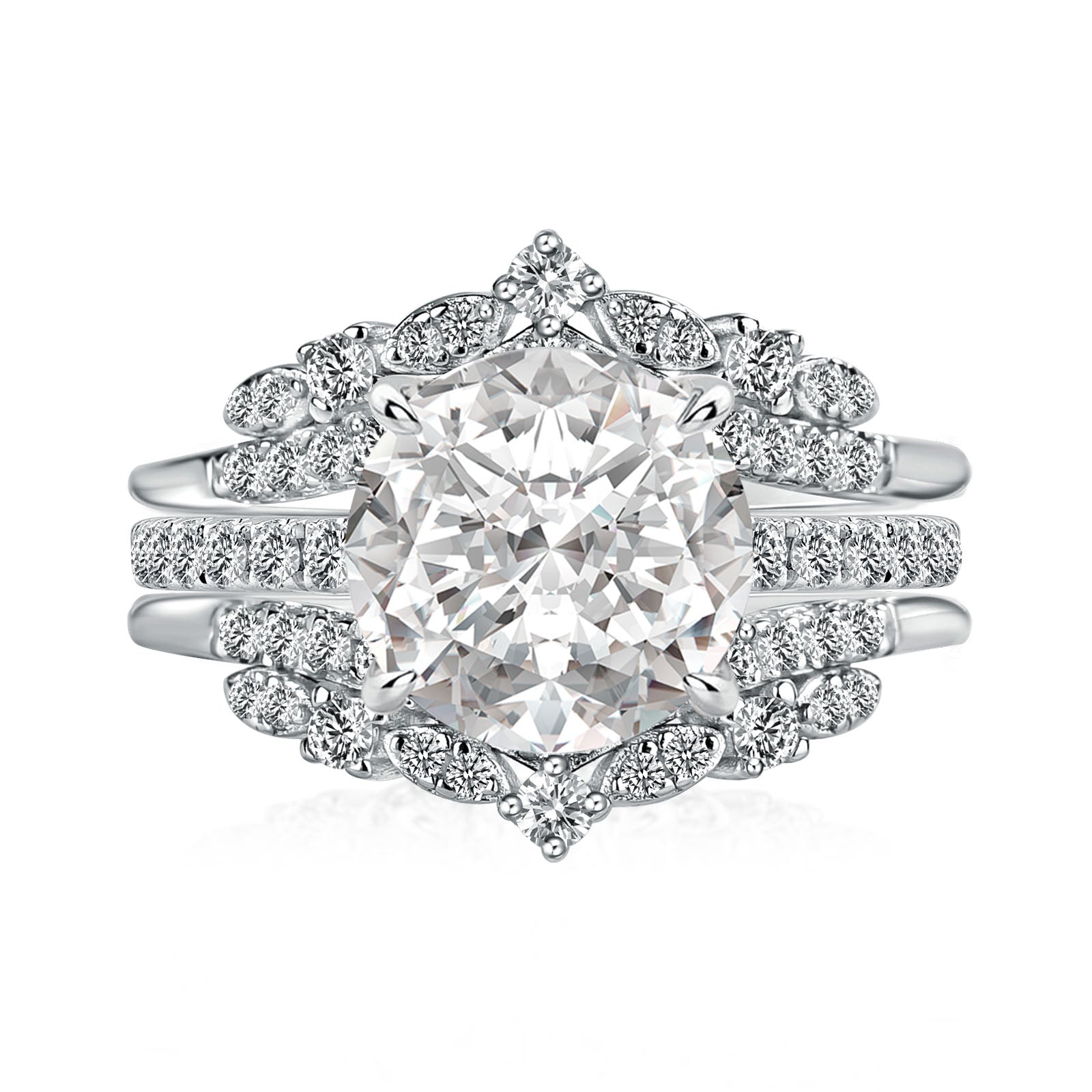 Aurevyn Moissanite 4.0Ct Round Cut 4 Prong Stack Wedding Ring with Jacket Wedding Band